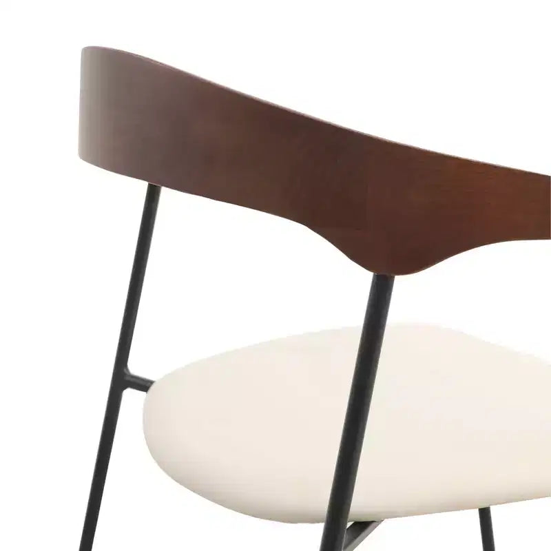 LeisureMod Upholstered Dining Chair in Leather with Beech Back and Iron Legs Set of 4 Lyra Series