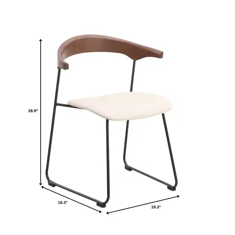LeisureMod Upholstered Dining Chair in Leather with Beech Back and Iron Legs Set of 4 Lyra Series