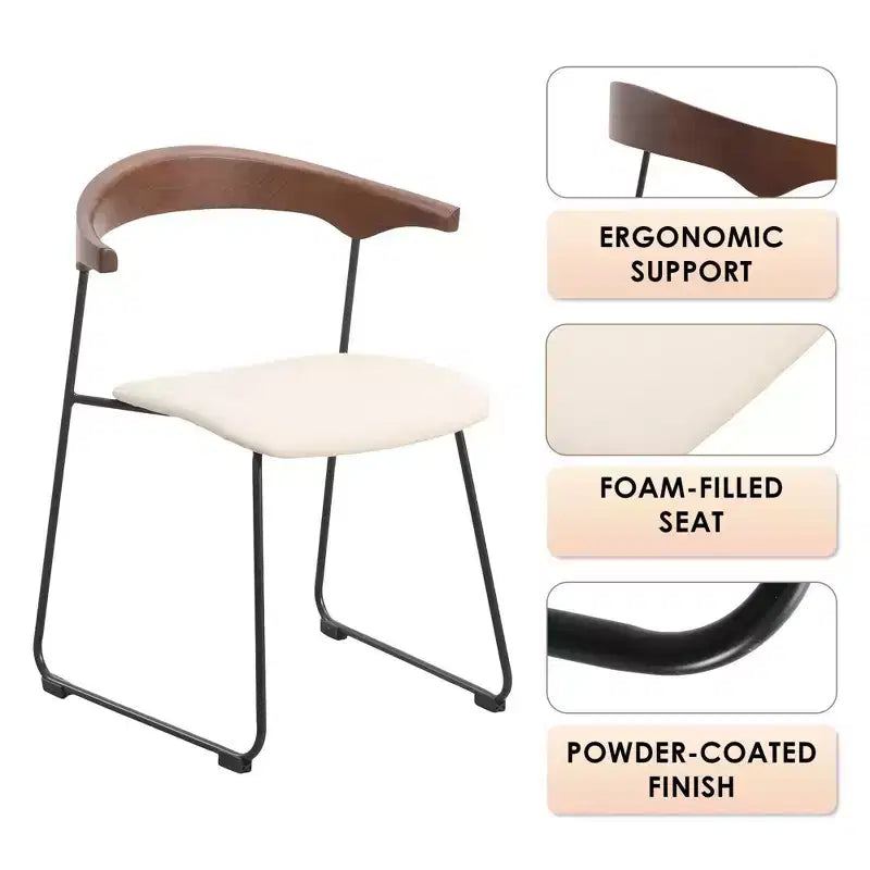 LeisureMod Upholstered Dining Chair in Leather with Beech Back and Iron Legs Set of 4 Lyra Series