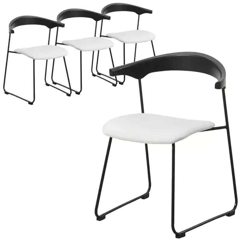 LeisureMod Upholstered Dining Chair in Leather with Beech Back and Iron Legs Set of 4 Lyra Series