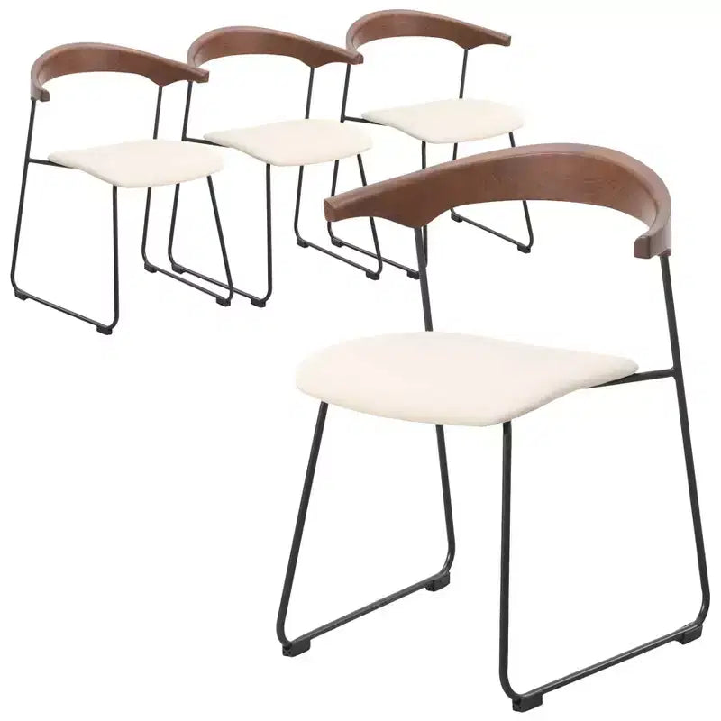 LeisureMod Upholstered Dining Chair in Leather with Beech Back and Iron Legs Set of 4 Lyra Series