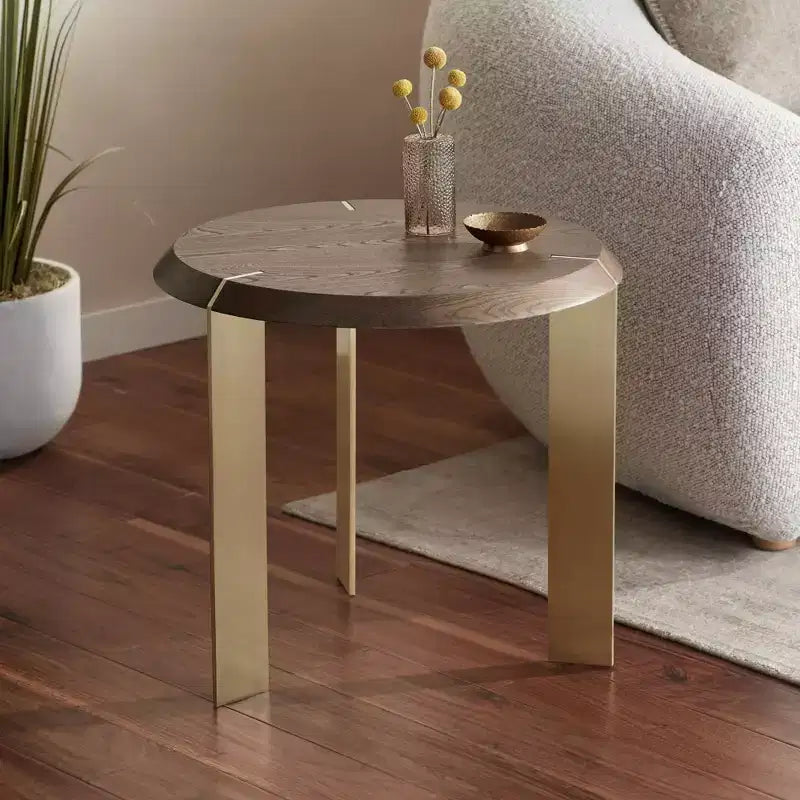 55 Downing Street Simmons 21 1/2 Wide Brown Wood Sleek Round End Table