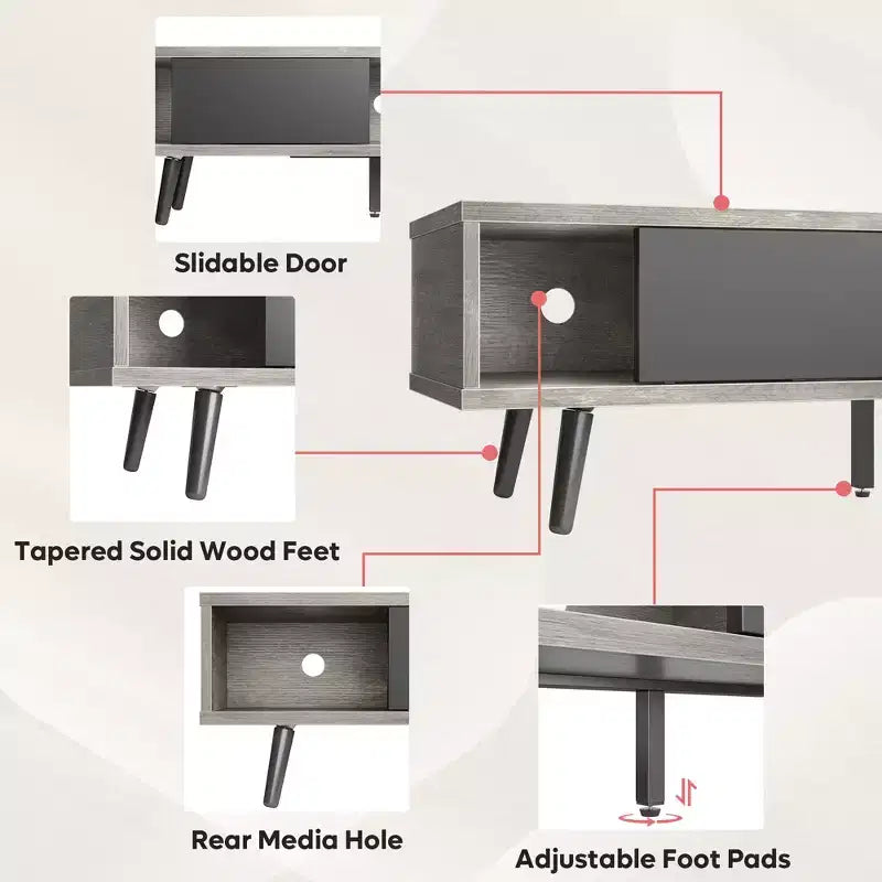 Bestier 70 inch Mid-Century Modern TV Stand for 65/70/75 TV, Low Entertainment Center TV Console Cabinet with Sliding Doors for Living Room