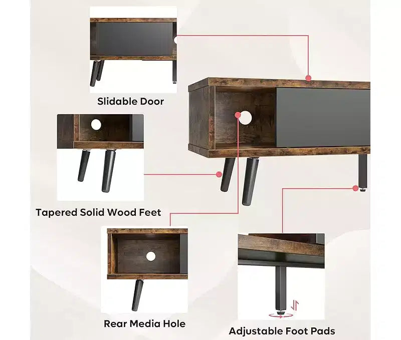 Bestier 70 inch Mid-Century Modern TV Stand for 65/70/75 TV, Low Entertainment Center TV Console Cabinet with Sliding Doors for Living Room