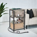 End Table with Built-in Charging Station 3-Tier Nightstand with USB Ports and Power Outlets Side Table for Living Room