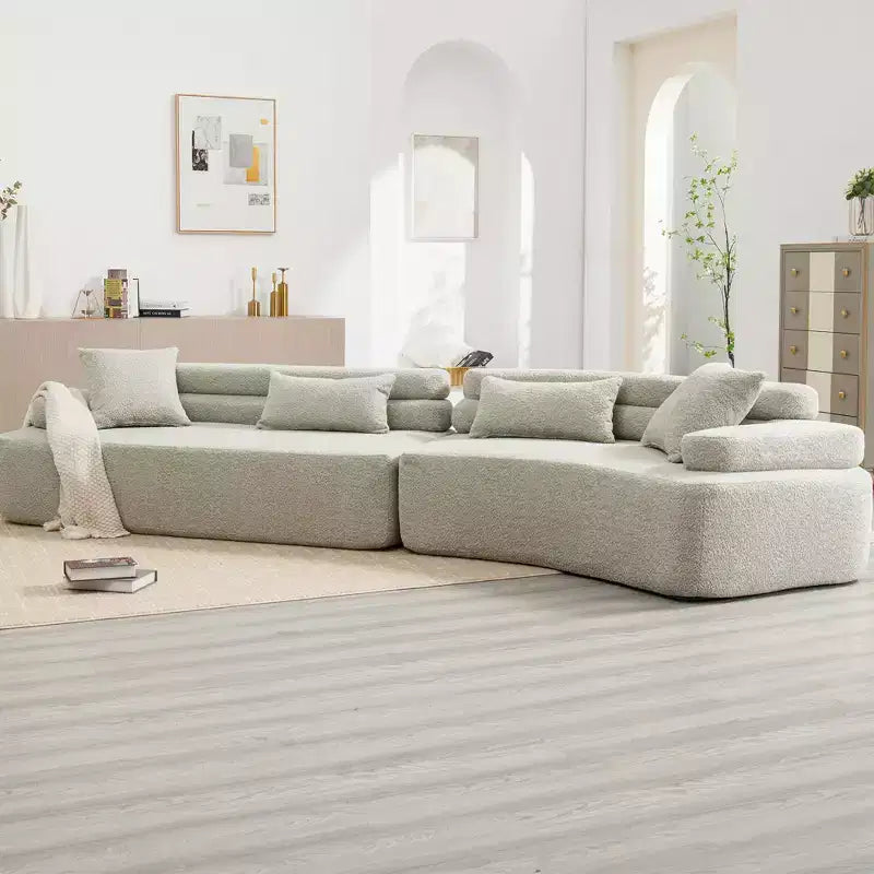 139W 4-Seater Sectional Sofa Sleeper Sofa Bed with ARC Armrests, Double Backrests and Pillows, No Assembly Required-ModernLuxe