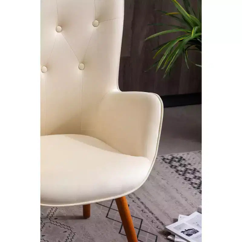 Doarnin Contemporary Silky Velvet Tufted Button Back Accent Chair | White