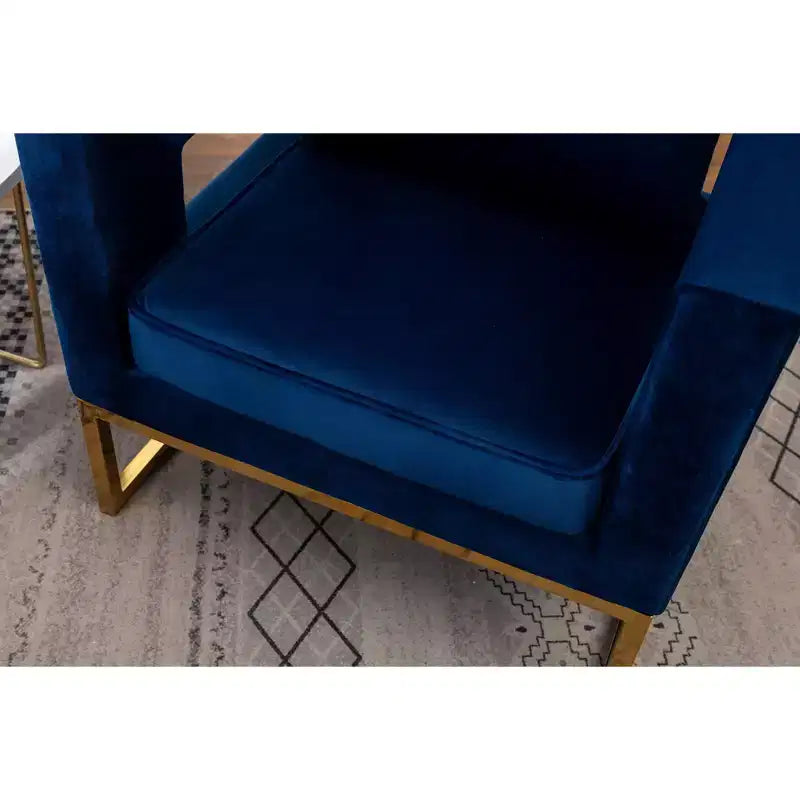 Contemporary Upholstered Accent Arm Chair | Gold Metal Frame | Blue Velvet