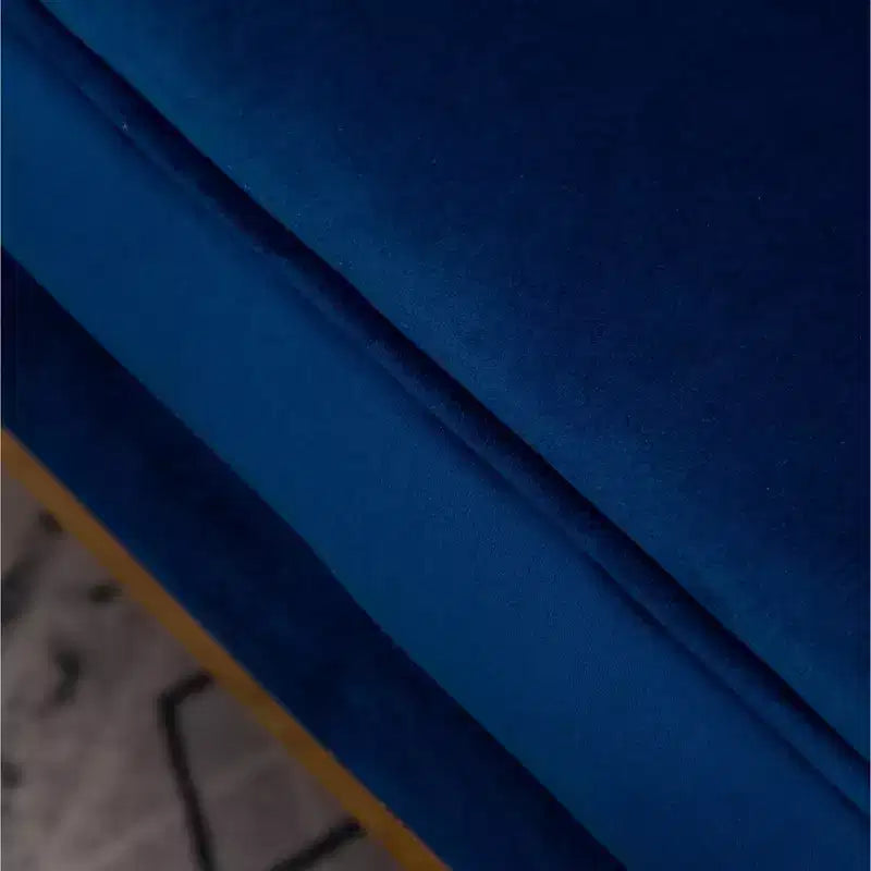 Contemporary Upholstered Accent Arm Chair | Gold Metal Frame | Blue Velvet