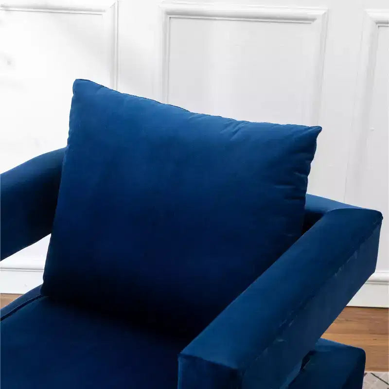 Contemporary Upholstered Accent Arm Chair | Gold Metal Frame | Blue Velvet