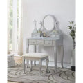 Roundhill Furniture Ashley Silver Wood Makeup Vanity Table and Stool Set