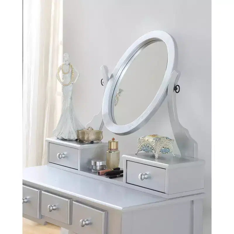 Ashley Silver Wood Makeup Vanity Table and Stool Set