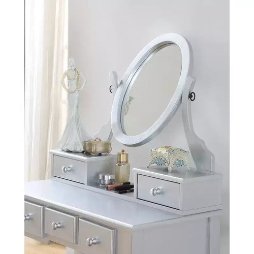 Ashley Silver Wood Makeup Vanity Table and Stool Set