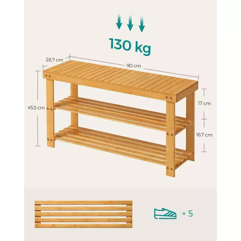3-Tier Bamboo Shoe Rack Bench | Entryway Storage Organizer | Holds up to 286 lb
