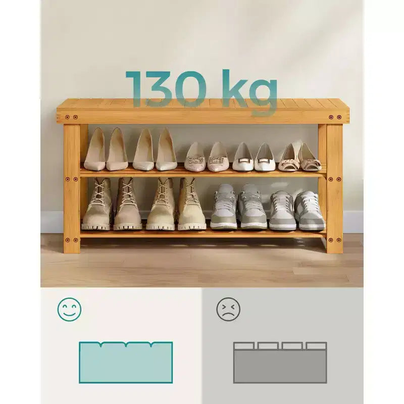 3-Tier Bamboo Shoe Rack Bench | Entryway Storage Organizer | Holds up to 286 lb