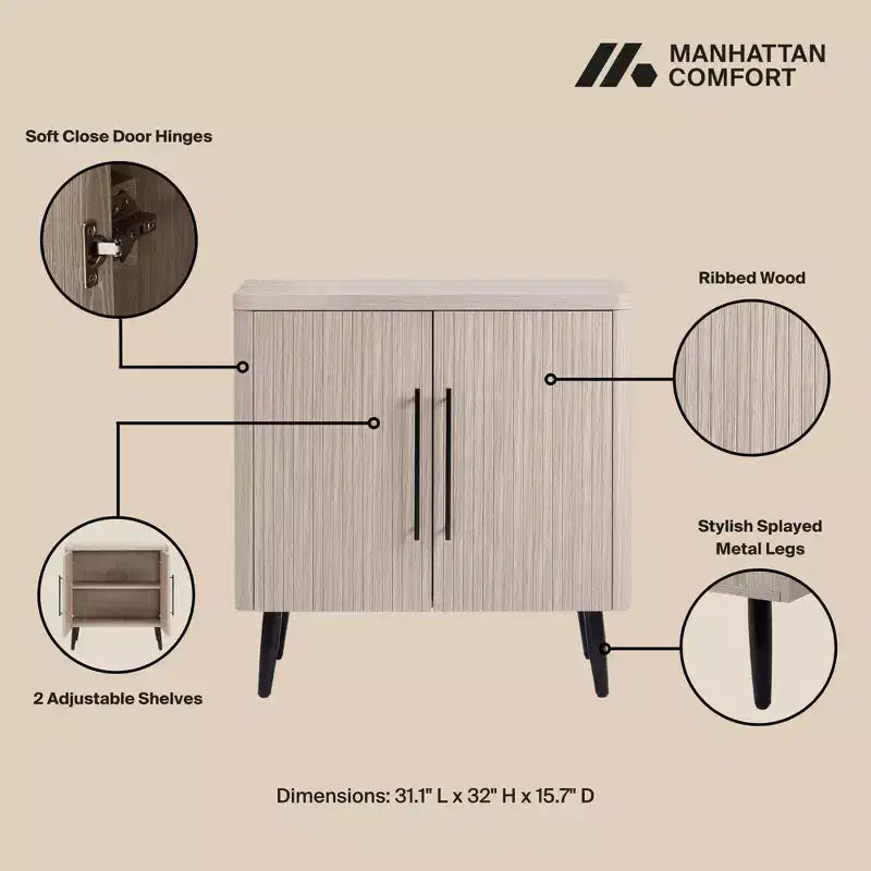 Manhattan Comfort Jodie Mid-Century Modern Accent Cabinet with 2 Shelves