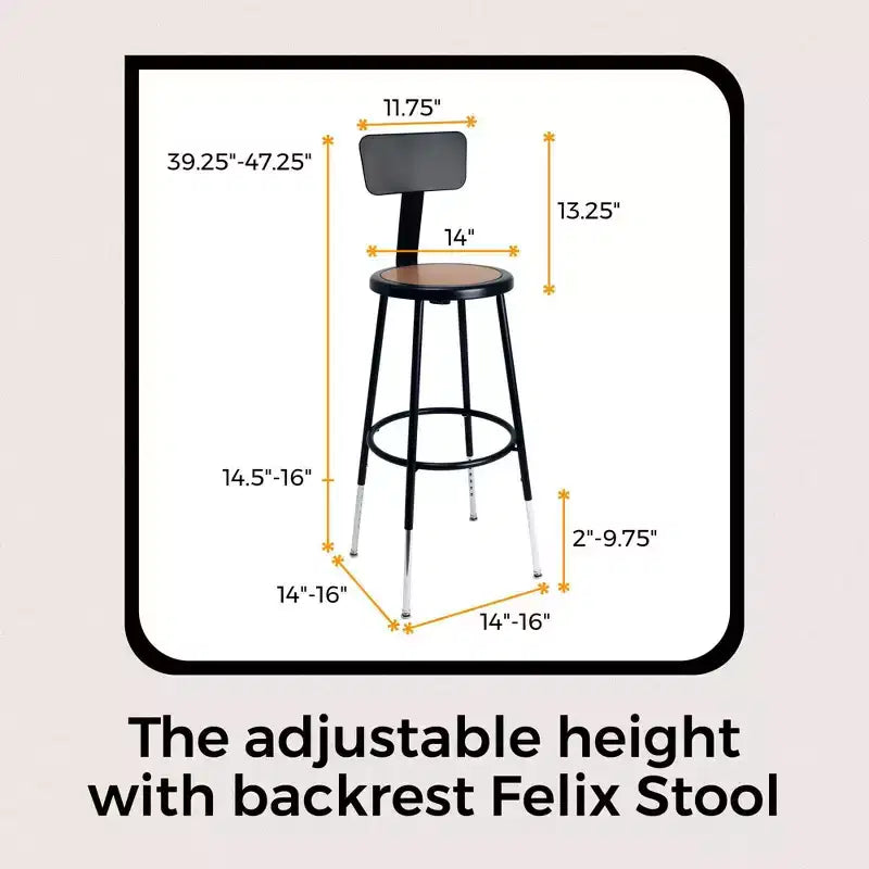 Hampden Furnishings 25-33" Felix Collection Steel Counter Height Barstool with Backrest